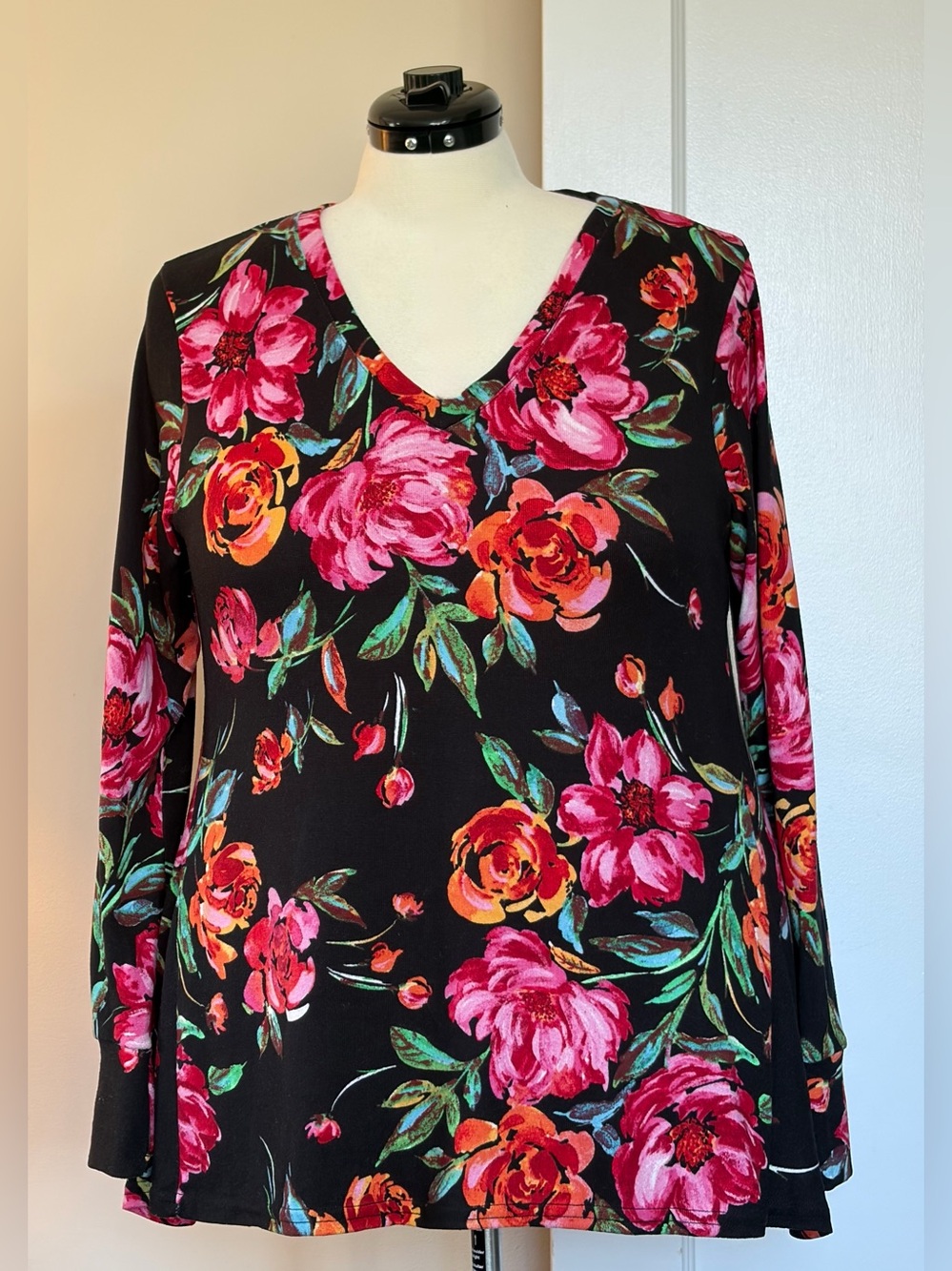 Floral V-Neck Top with Hi-Lo Hem